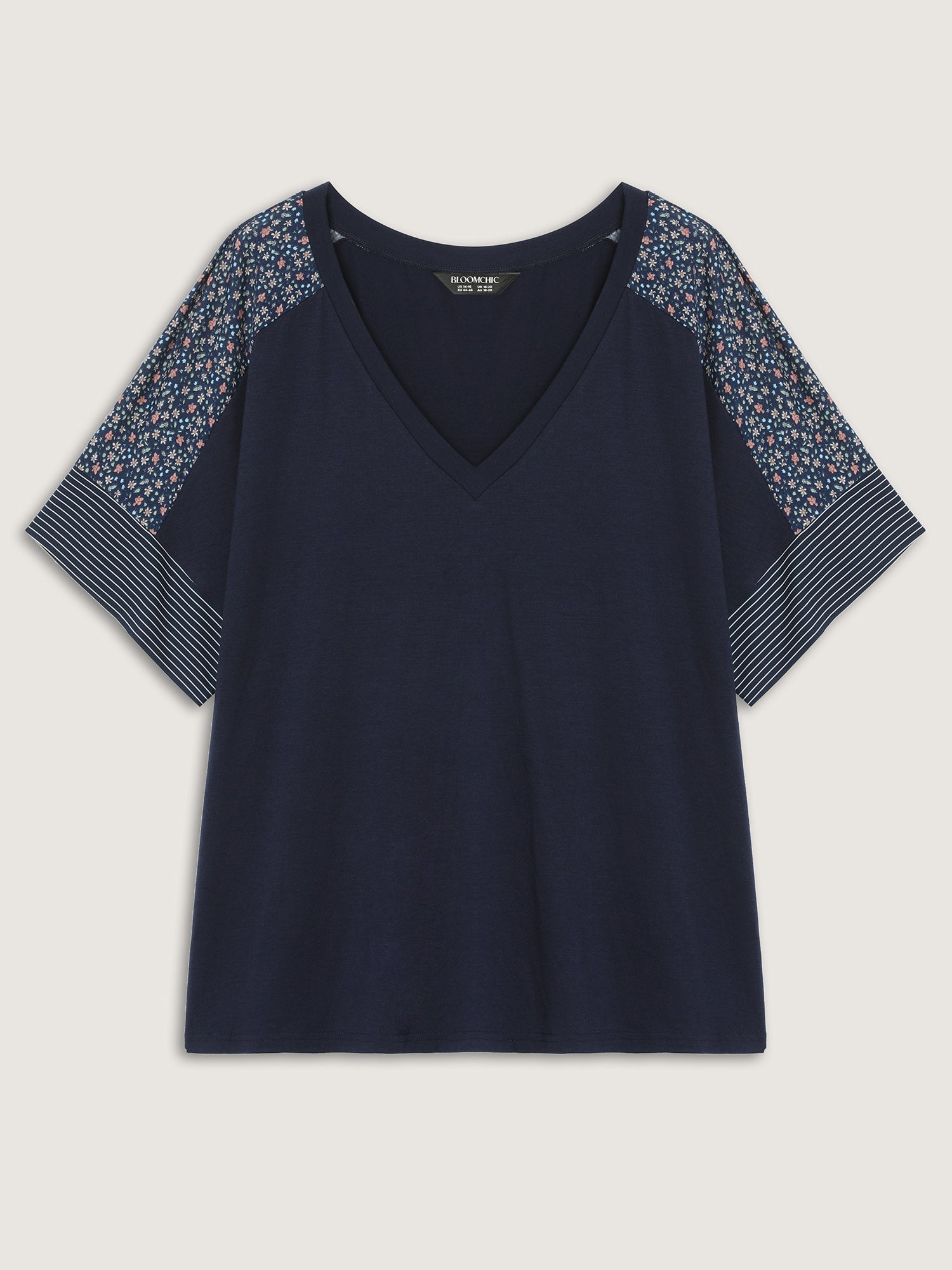 Supersoft Color Contrast Sleeve V-Neck T-Shirt