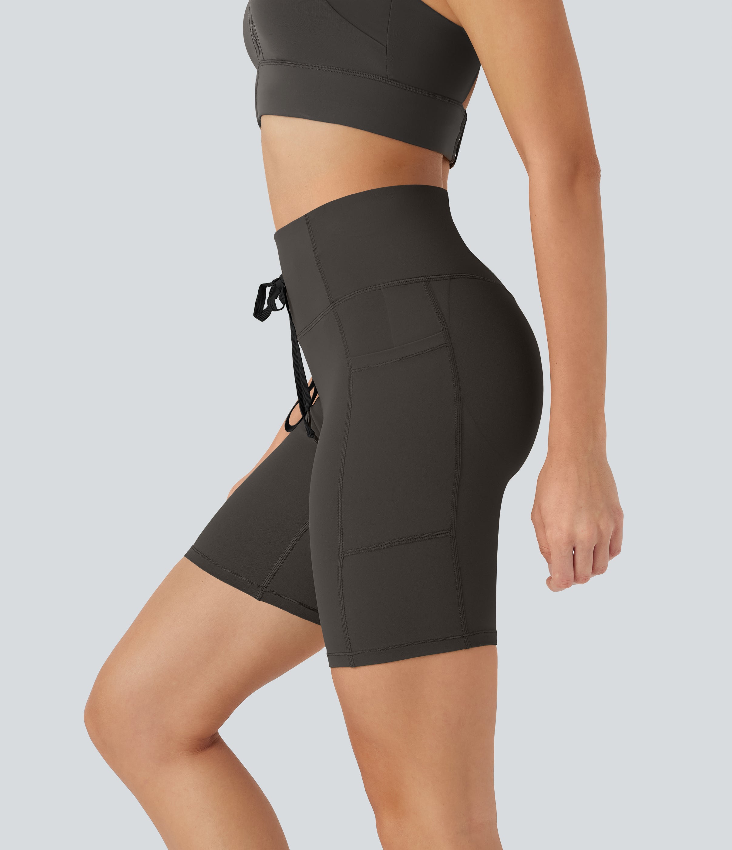 UltraSculptTM SoCinched High Waisted Butt Lifting Tummy Control Loop Running Biker Shorts 7'' with Pockets