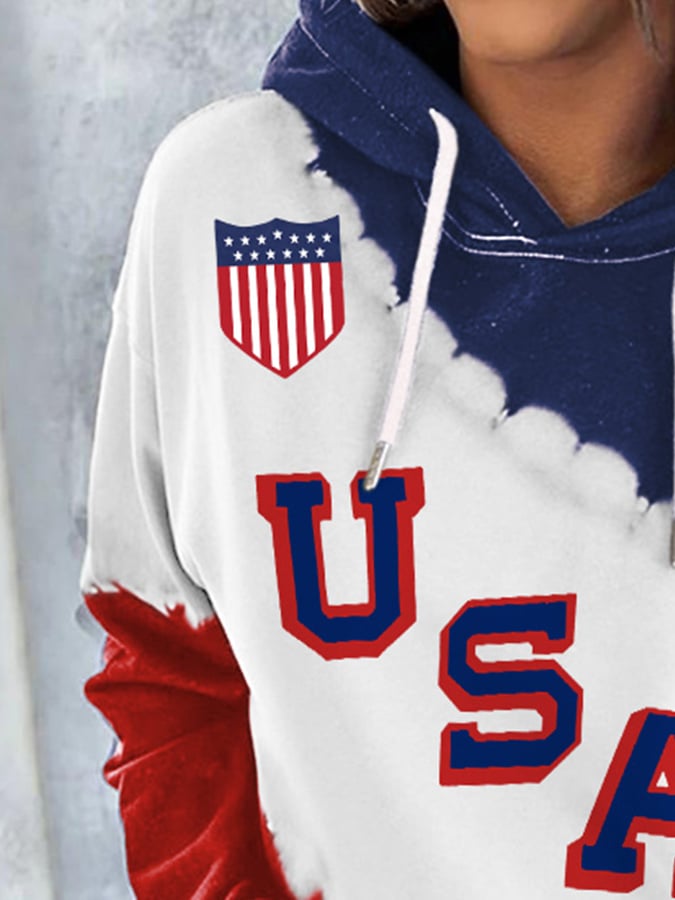 Retro USA Ice Hockey Print Hoodie