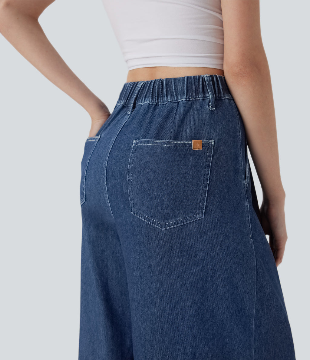 FlexTM High Waisted Wide leg Cool Touch Quick Dry Denim Casual Jeans with Pockets