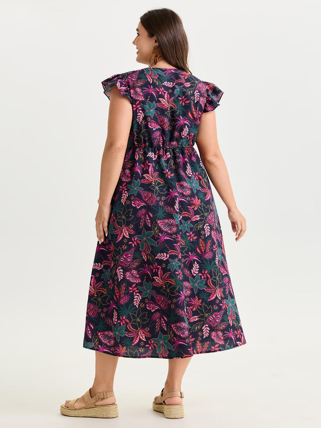 Floral Print Flutter Sleeve Flowy Maxi Dress