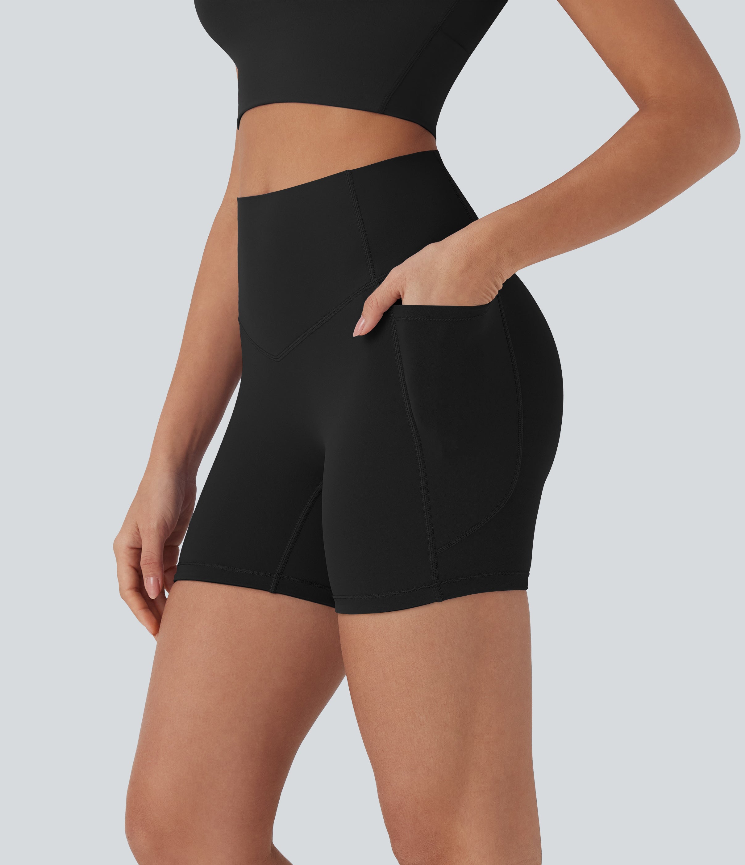 UltraSculptTM Cool Quick Dry SoCinched High Waisted Tummy Control Shaping Yoga Biker Shorts 5'' with Pockets-UPF50+