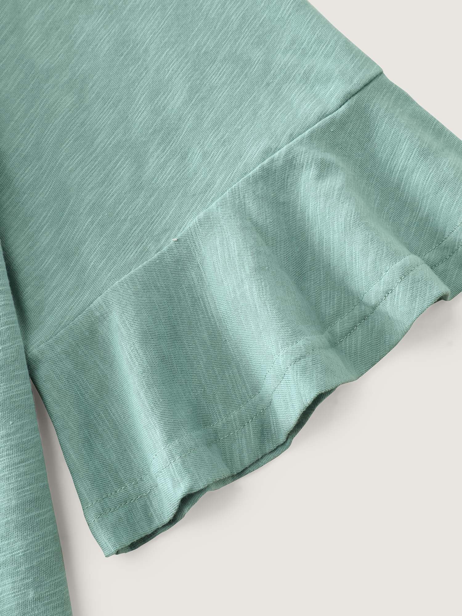 Ruffled Sleeve Shirred Neckline Plain Top