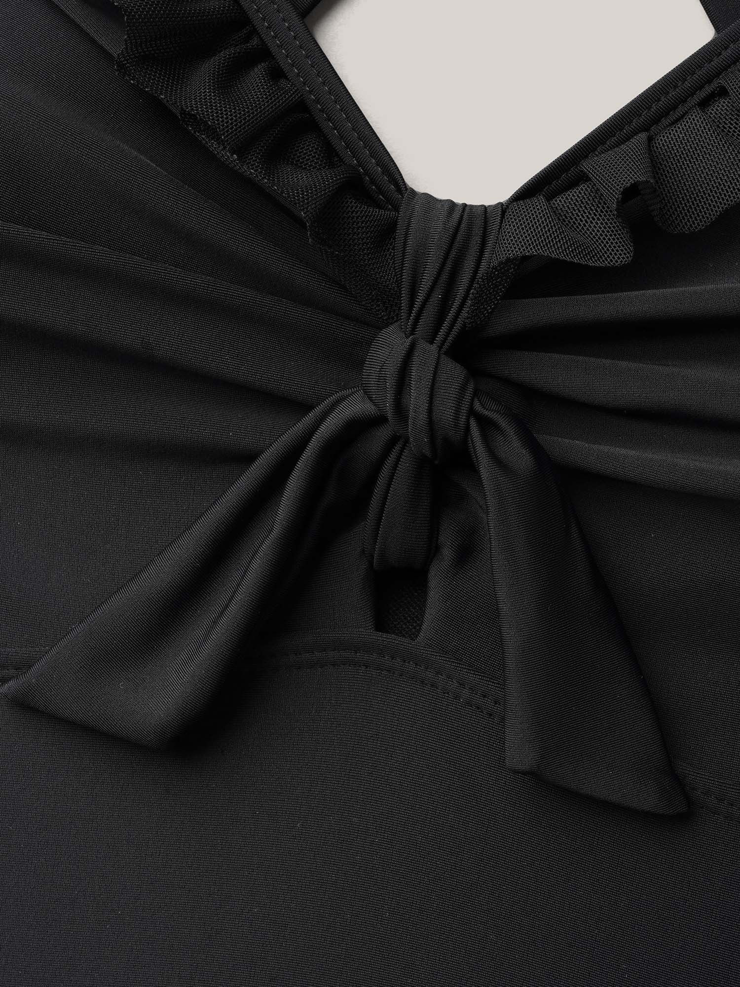 Bust Knot-Tie Ruffle Trim Supportive Bikini Top