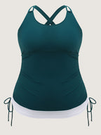 Channel Drawstring Tummy-Control Swim Top