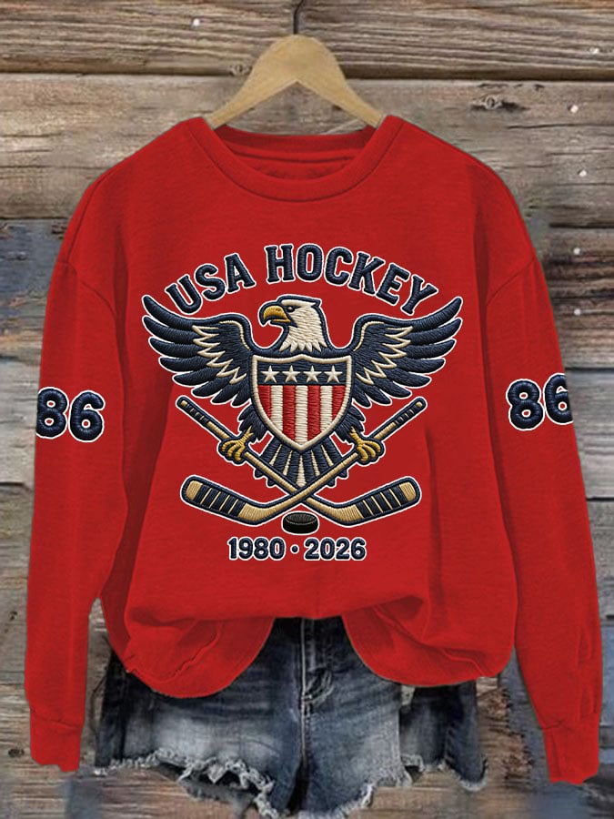 Women's Retro Retro USA Ice Hockey 86 Print Sweatshirt