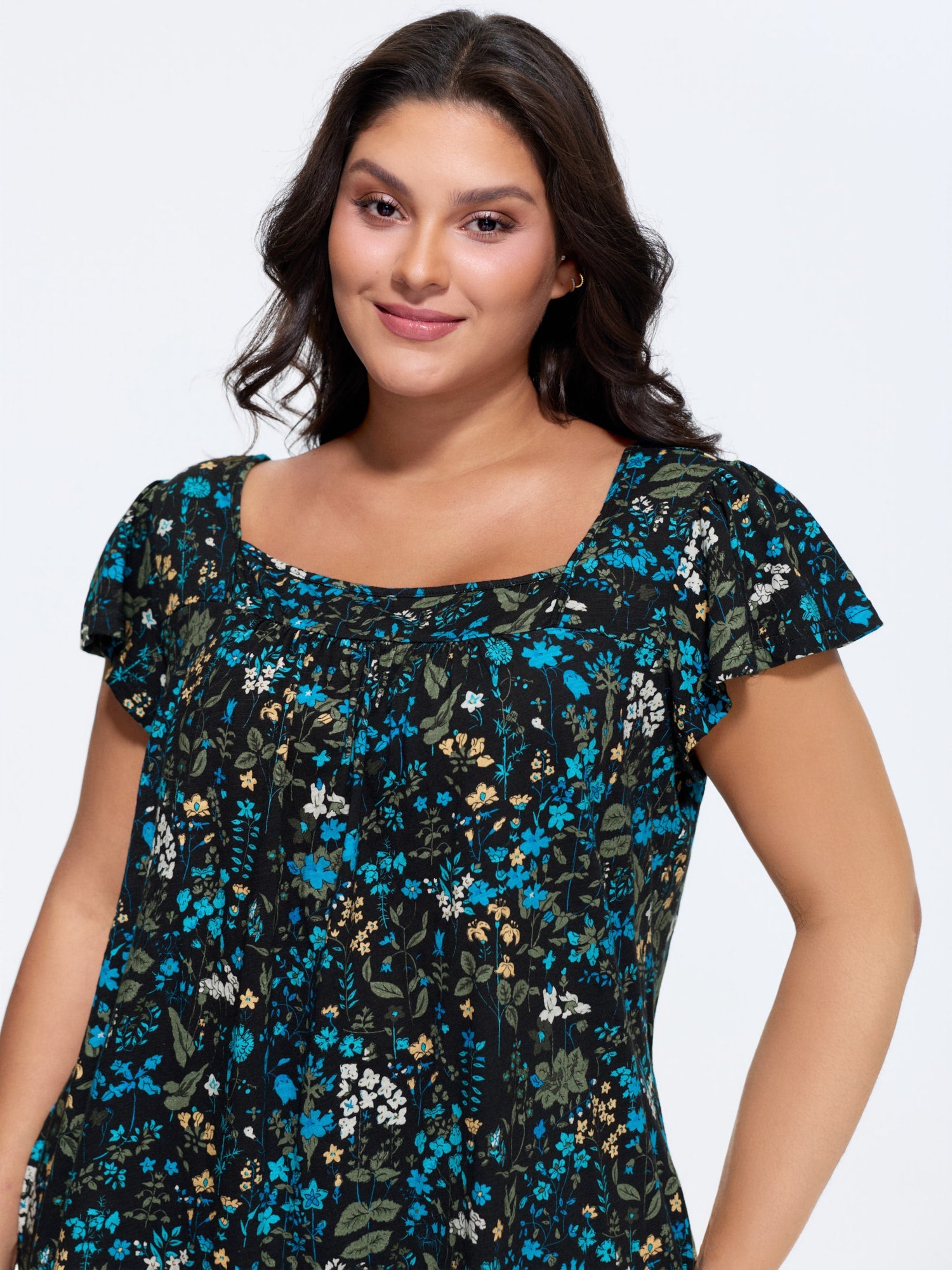 Pure Cotton Floral Print Square Neck Top