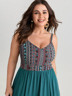 Boho Striped Lace Trim Midi Dress
