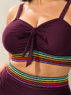Colorful Webbed Knotted Front Bikini Top