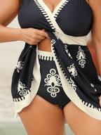 Boho Flower Print Surplice Swim Dress