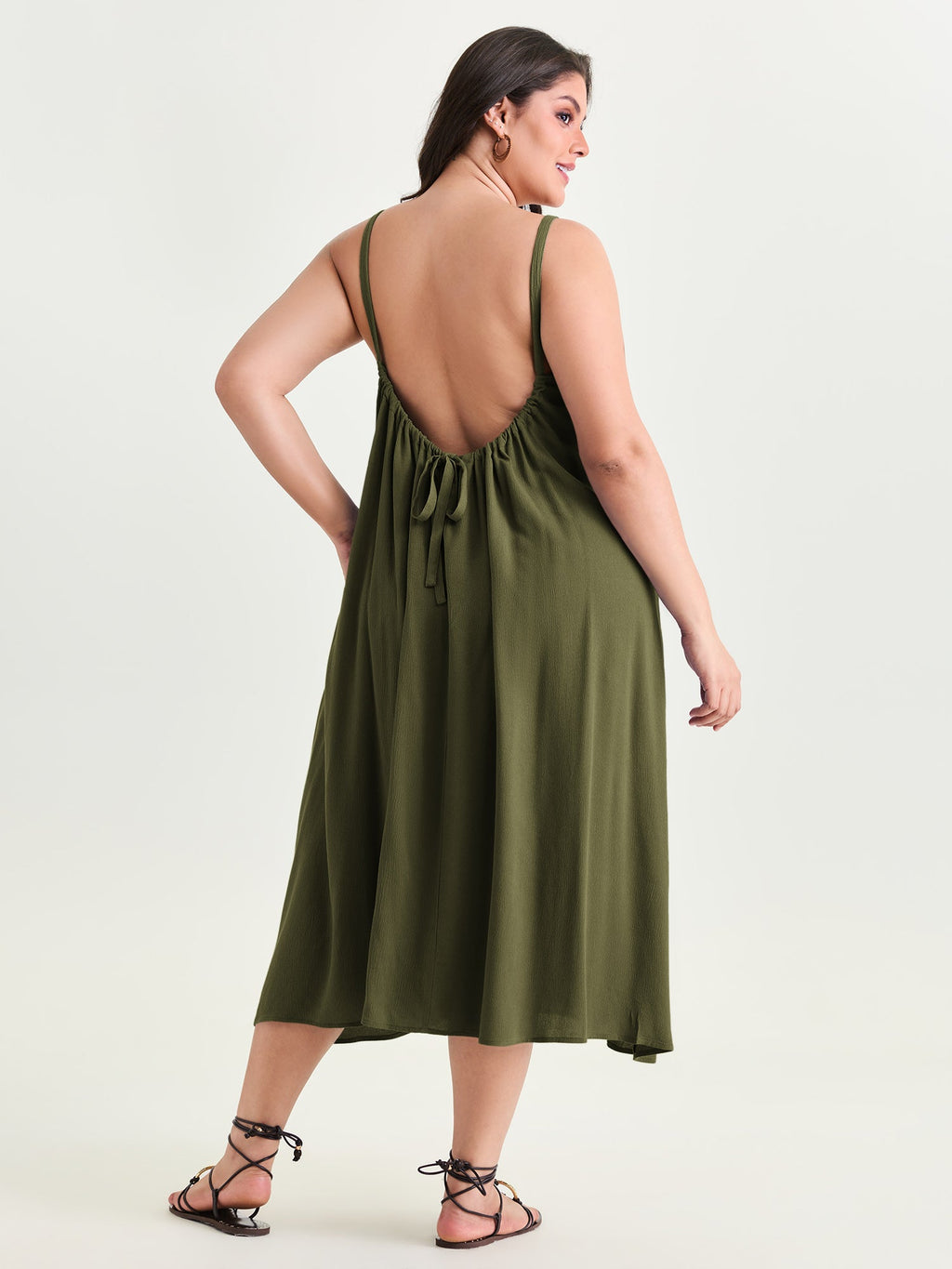 Backless Flowy Cami Plain Midi Dress