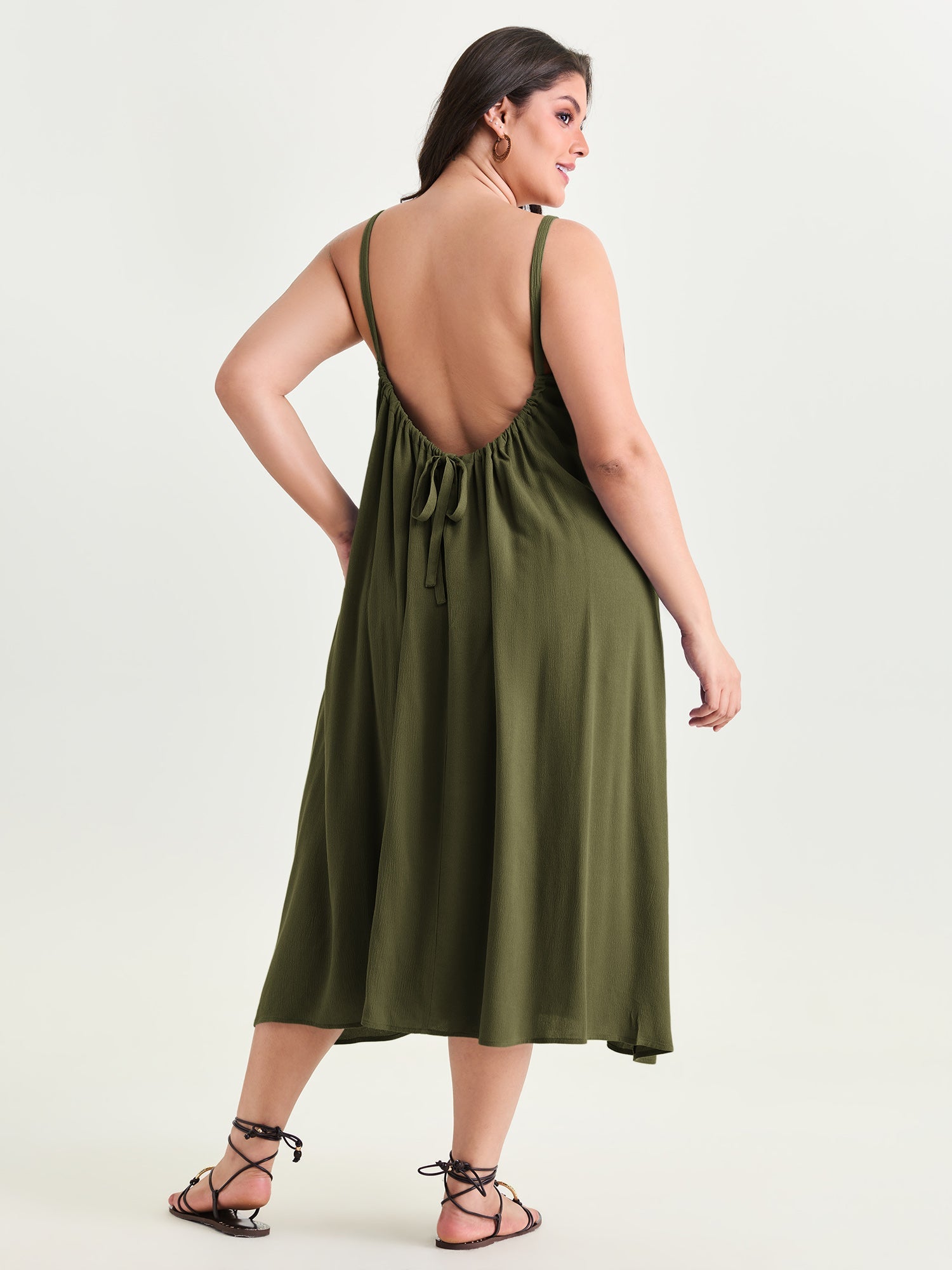 Backless Flowy Cami Plain Midi Dress