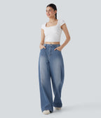 FlexTM Mid Rise Washed Casual Baggy Jeans with Pockets