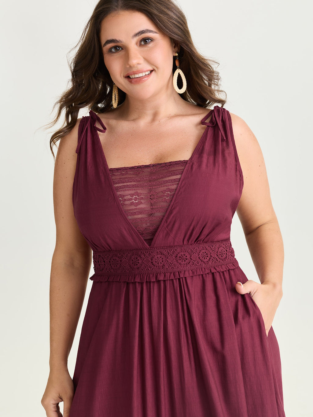 Ruffled Layered Hem Lace Maxi Dress