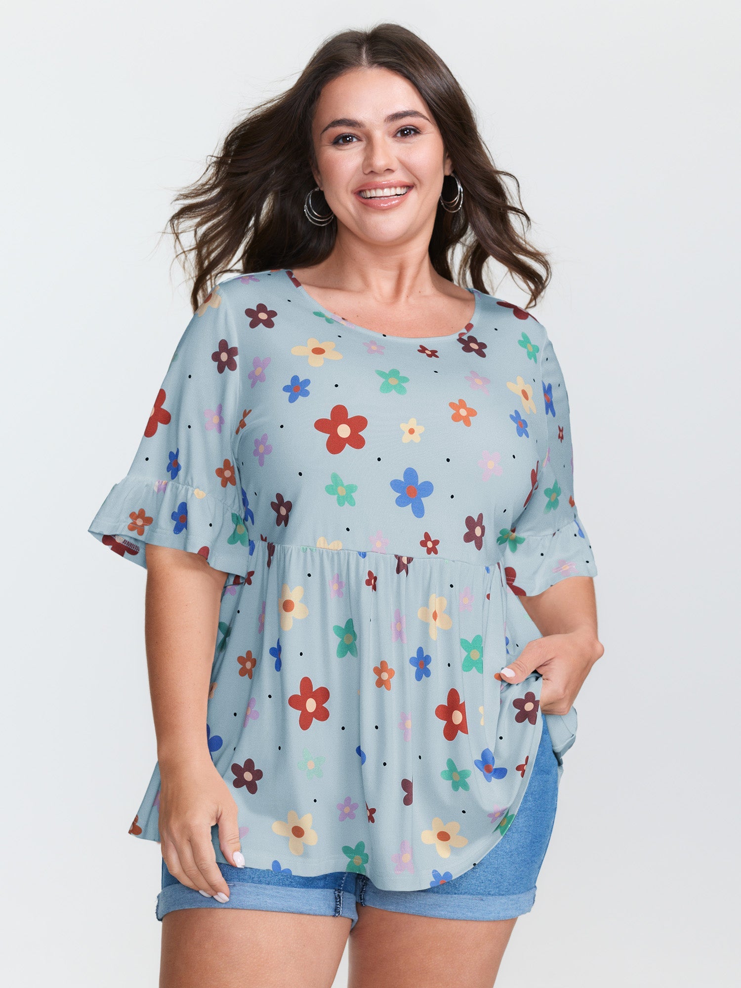 Floral Print Stretchy Knit Top
