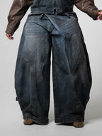 Fashion Asymmetric Placket Cocoon Silhouette Washed Jeans