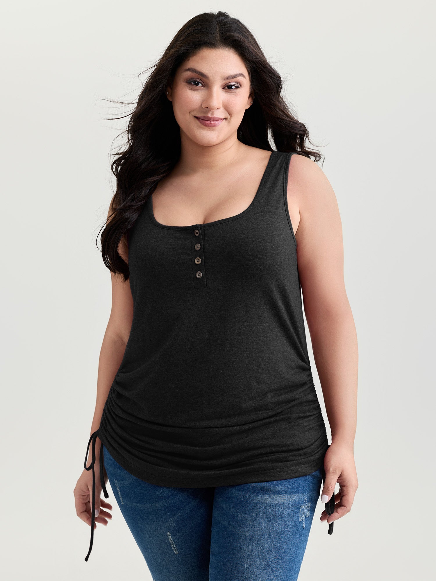 Supersoft Drawstring Ruched Scoop Neckline Tank Top