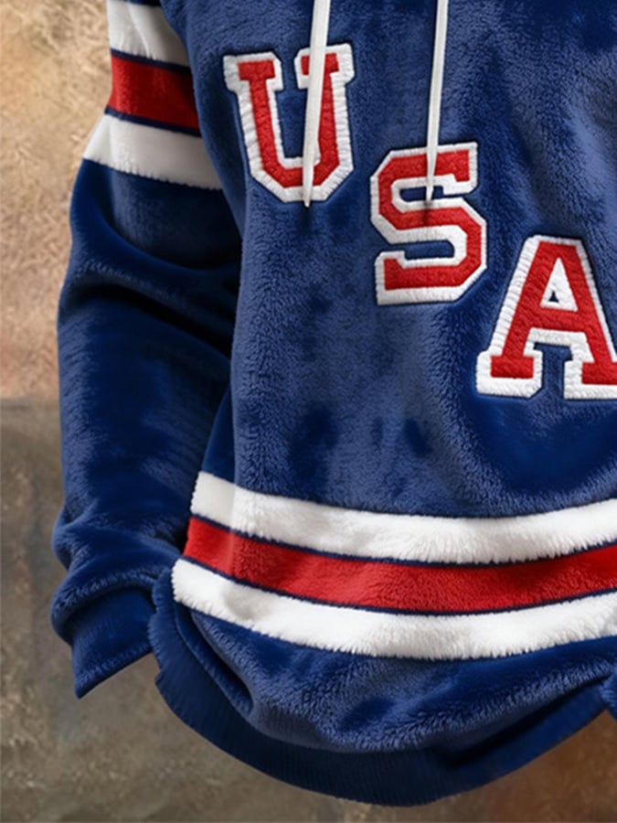 Retro Men's USA Ice Hockey Print Hoodie