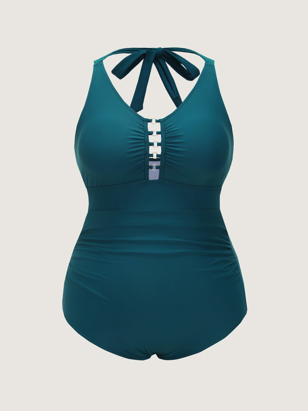 Ruched Loop Details Plain One-Piece Swim