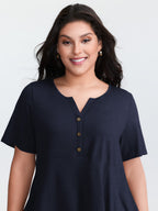 Supersoft Stretchy Ruffled Hemline Button T-Shirt