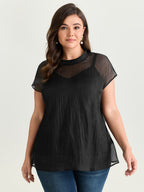 Sheer Mock Neckline Breathable Blouse