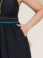 Color Contrast Embroidered One-Piece Swim