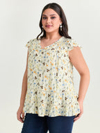 Floral Print Ruffled Detail Lace Blouse