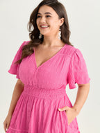 Textured Cinched-Waist Maxi Dress