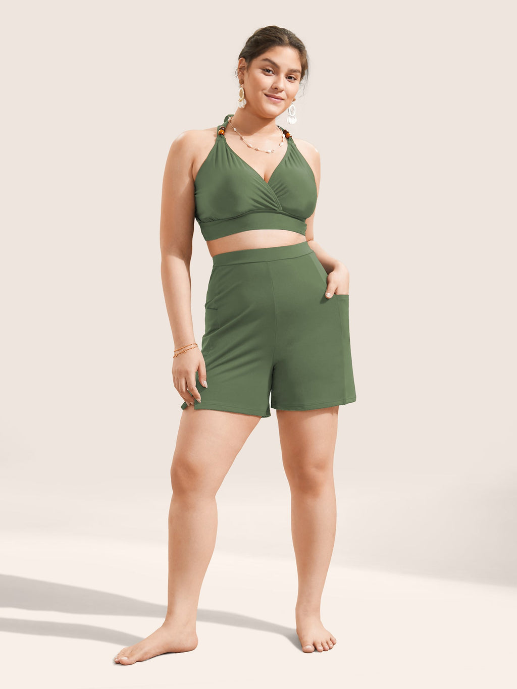 High Rise Pocket Split Side Swim Shorts