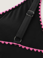 Color Contrast Embroidered Edge Bikini Top