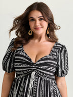 Monochrome Floral Stripe Babydoll Blouse