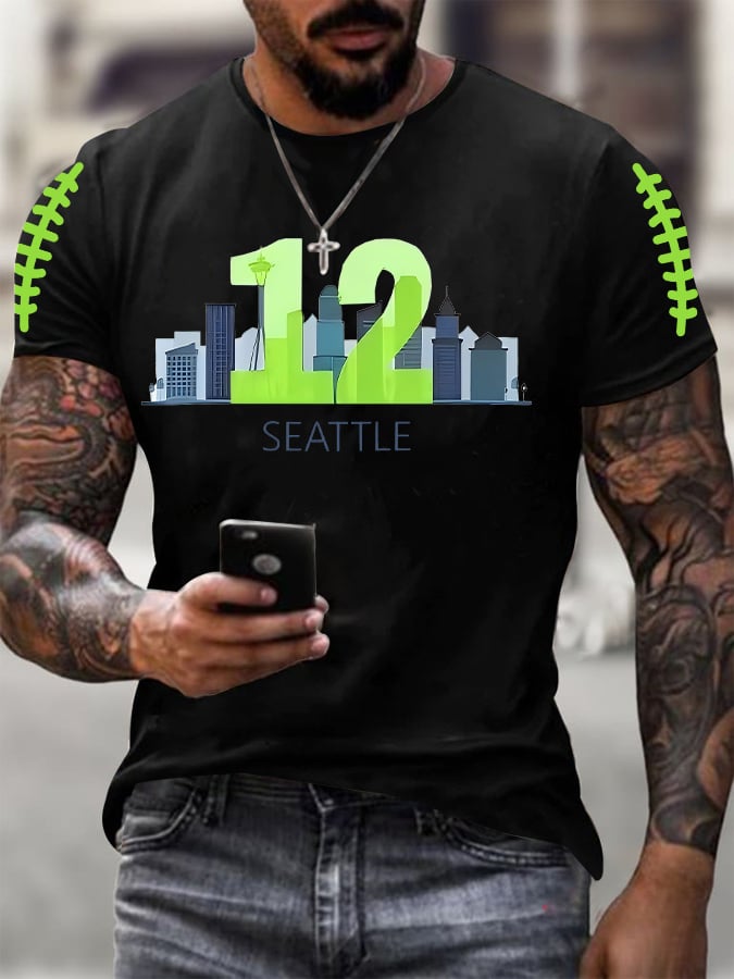 Men's Rugby Print Casual T-Shirt