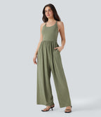 Built-in Bra Wide Leg Casual Jumpsuit with Pockets-Easy Peezy Edition