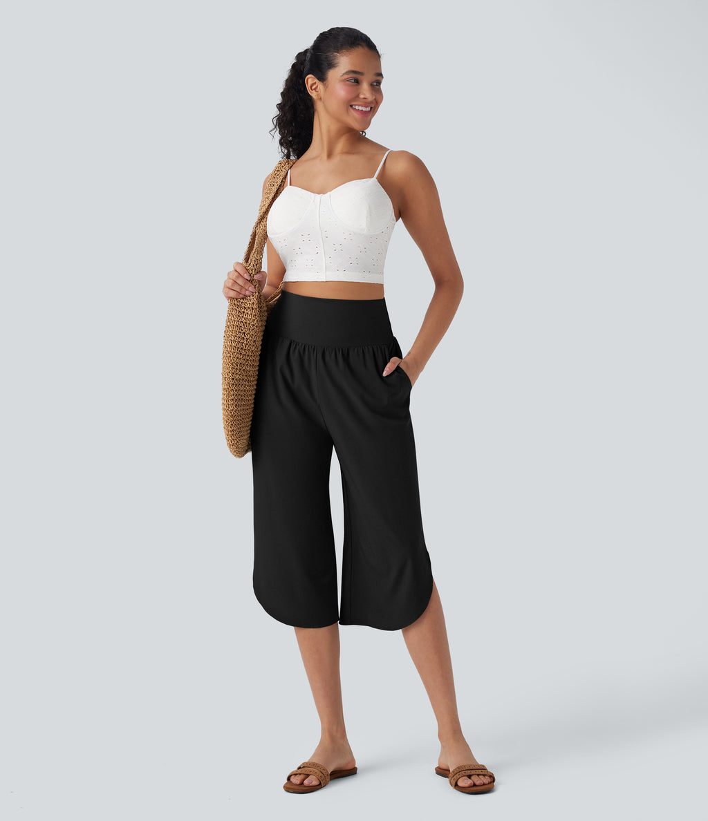 BreezefulTM SoCinched High Waisted Tummy Control Hem Quick Dry Capri Pants with Pockets