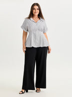 Striped Print Cinched-Waist Button-Down Shirt