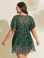 Colorful Sheer Floral Print Swim Dress