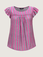 Colorful Striped Print Flutter Sleeve Blouse