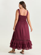 Ruffled Layered Hem Lace Maxi Dress