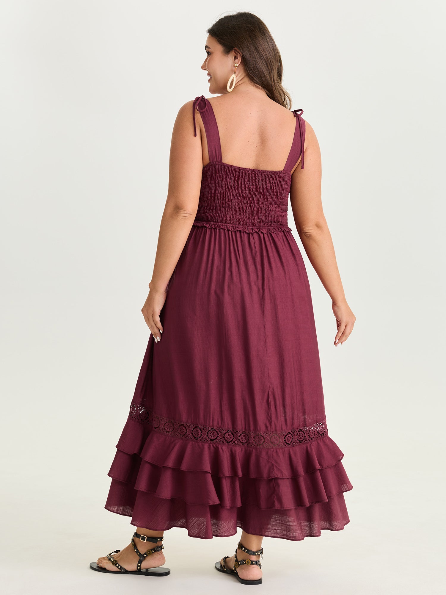 Ruffled Layered Hem Lace Maxi Dress