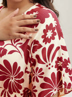 Large Floral Print Pockets Midi Dress