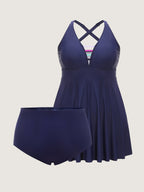 Striped Neckline Pockets Flowy Swim Dress