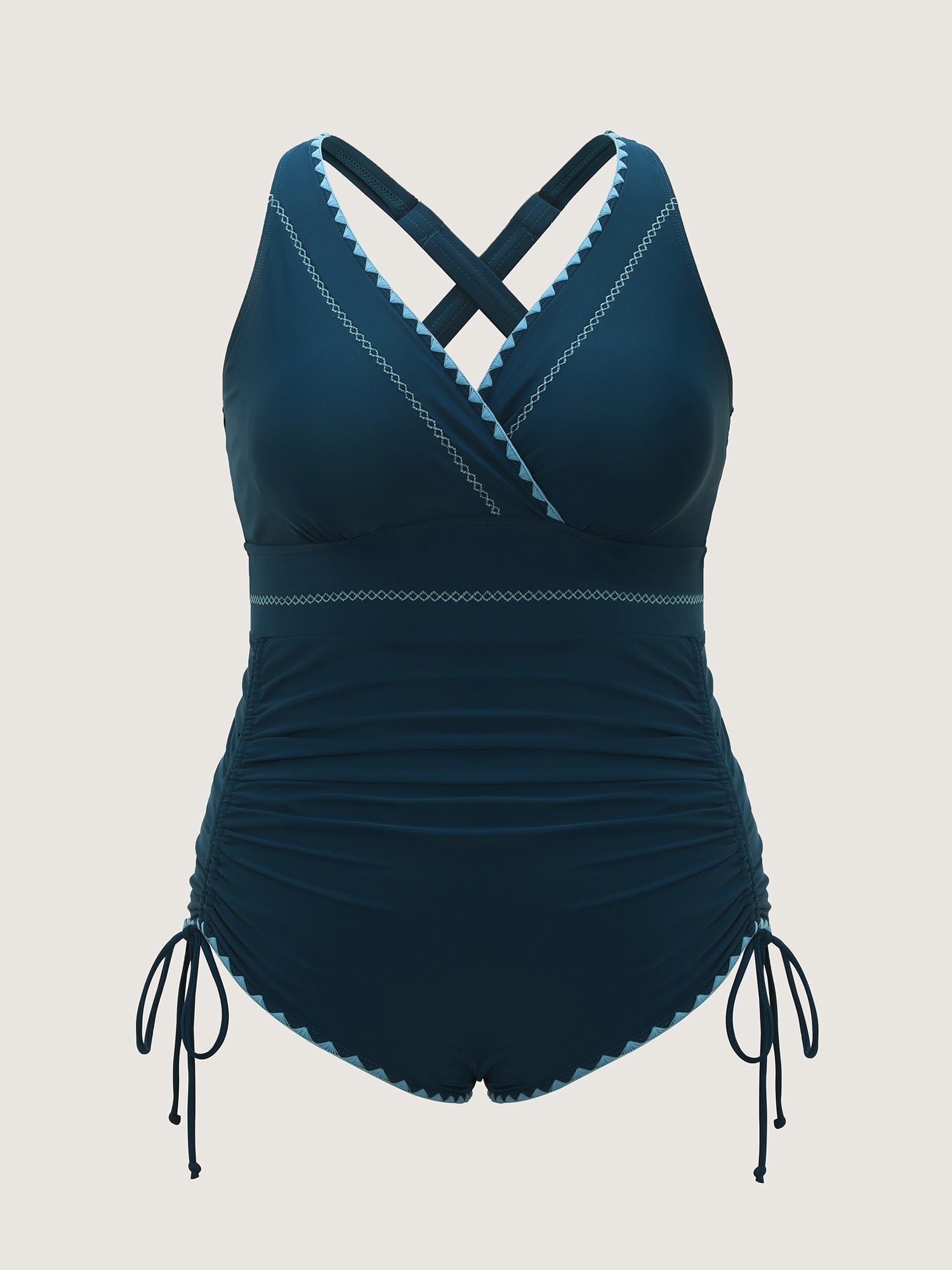 Embroidered Tummy-Control Pleated One-Piece Swimsuit