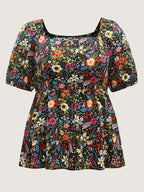 Floral Square Neck Fit and Flare Blouse