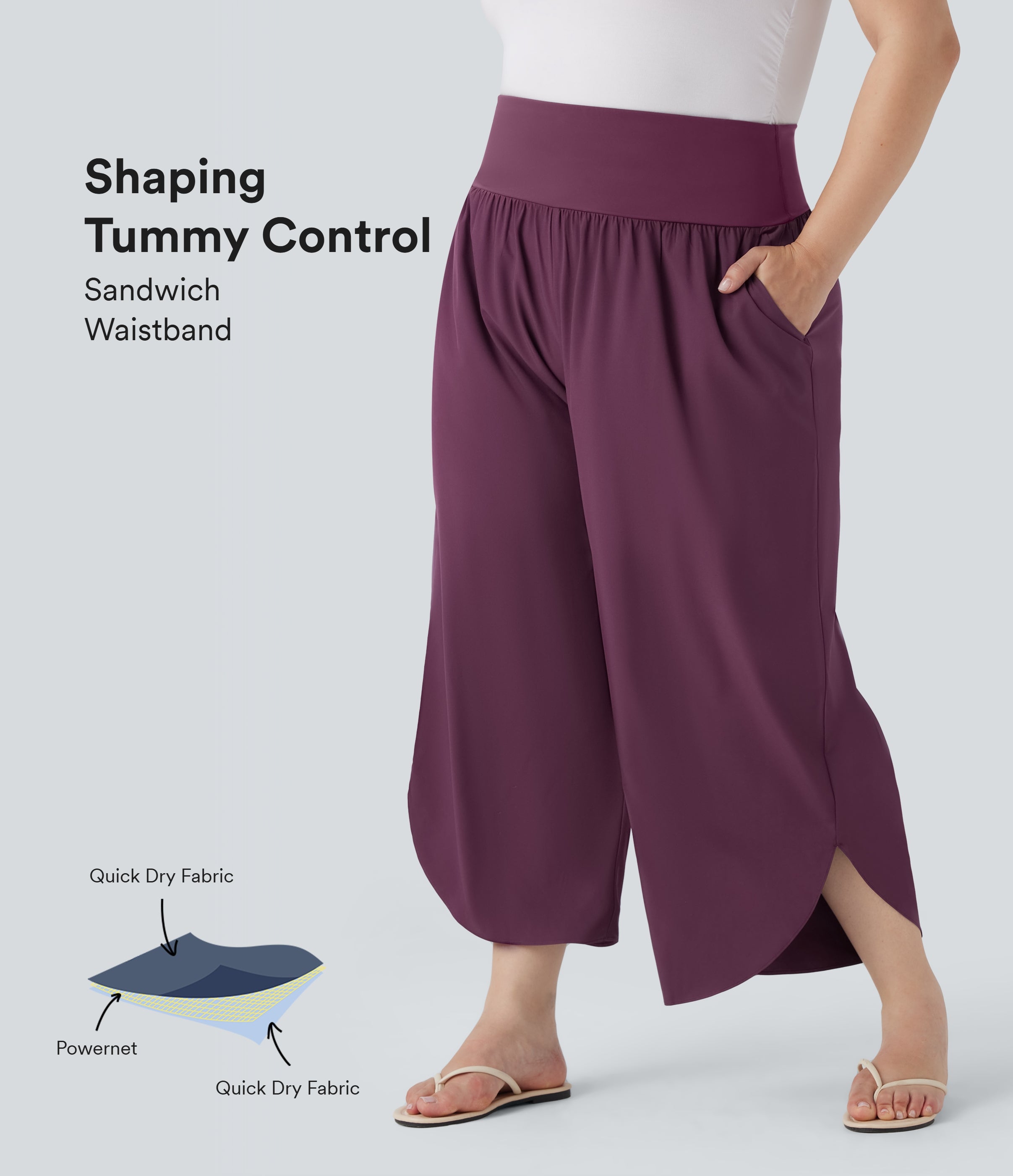 Plus Size BreezefulTM SoCinched High Waisted Tummy Control Hem Quick Dry Pants with Pockets