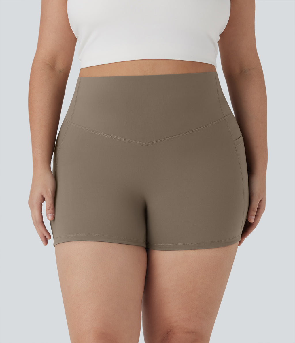 Plus Size UltraSculptTM SoCinched High Waisted Tummy Control Training Biker Shorts 3'' with Pockets
