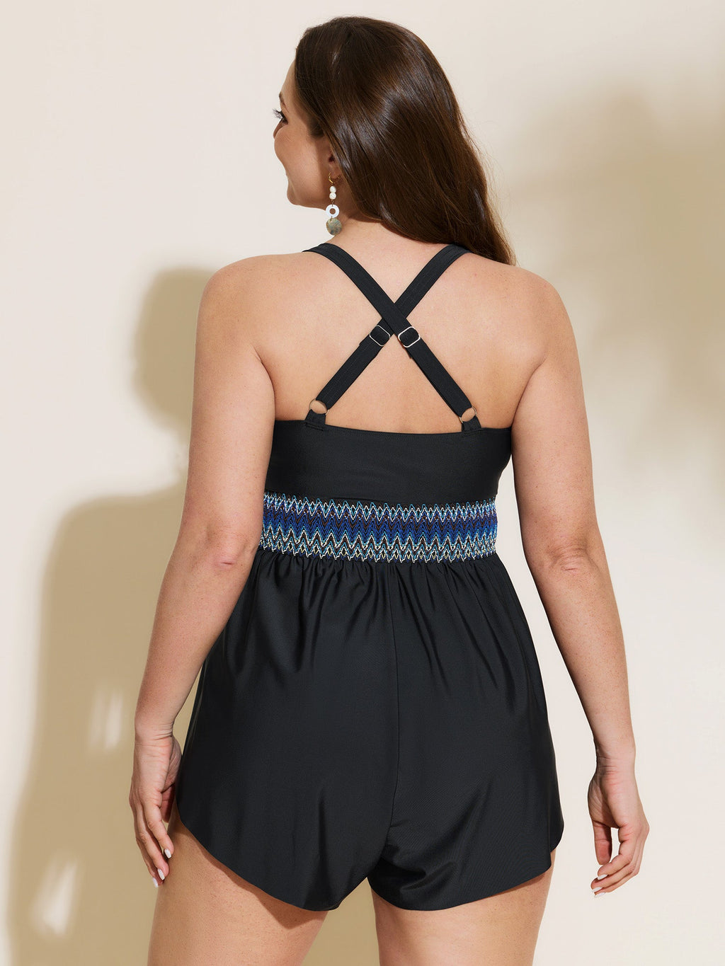 Ruched Drawstring Color Contrast Swim Romper