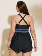 Ruched Drawstring Color Contrast Swim Romper