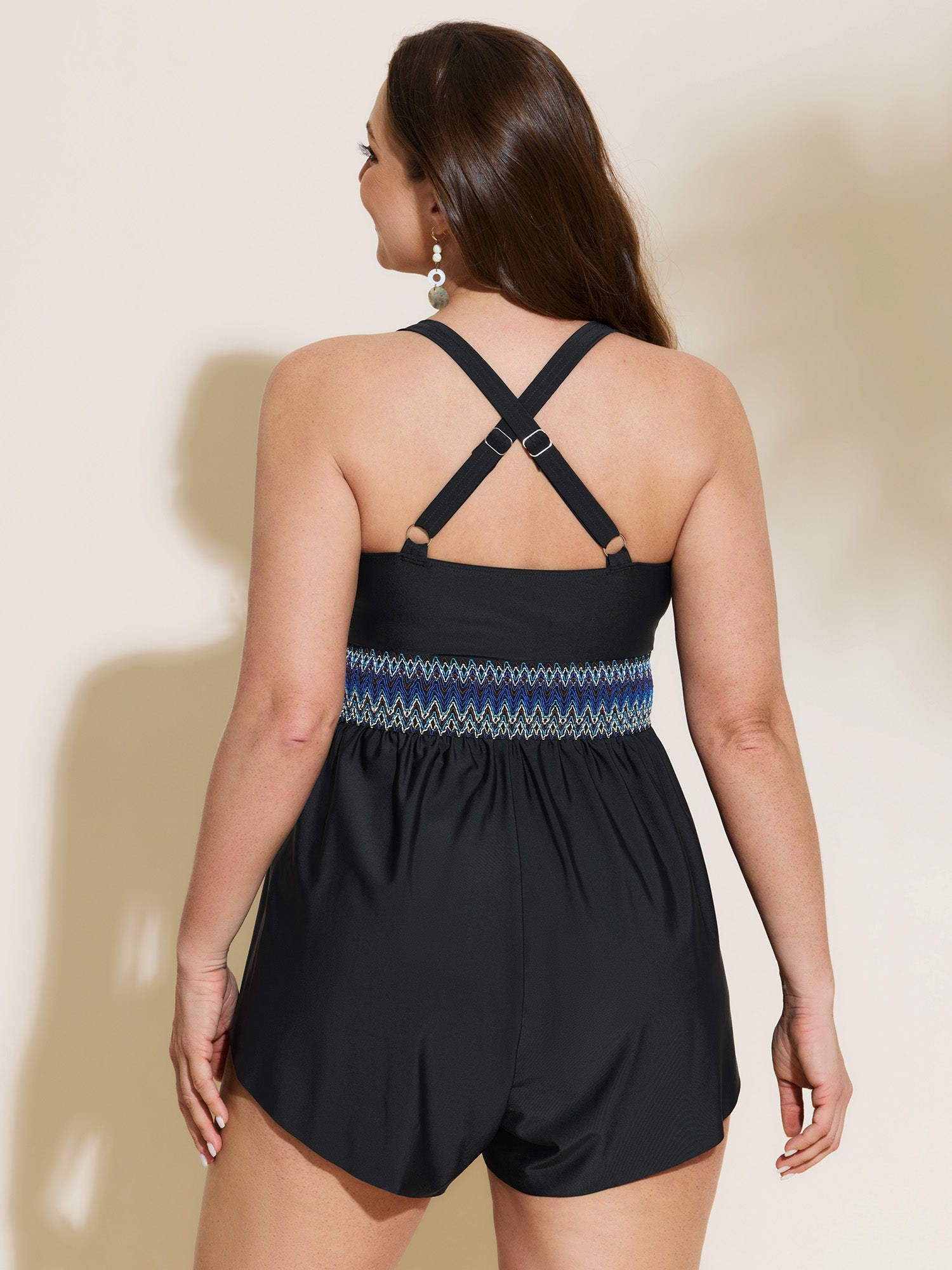 Ruched Drawstring Color Contrast Swim Romper