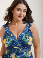 Two-Piece Citrus Print Sarong Swimsuit