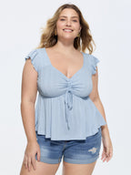 Supersoft Ruched Sweetheart Neckline Ruffled Sleeve Top